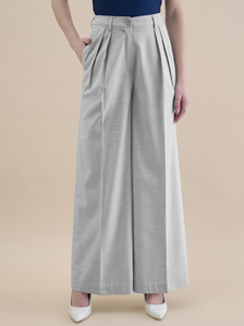 Women Grey Textured High-Rise Pleated Trousers