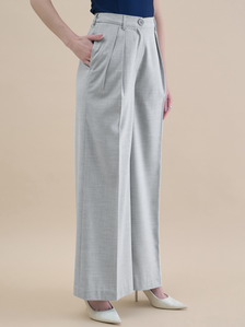Women Grey Textured High-Rise Pleated Trousers