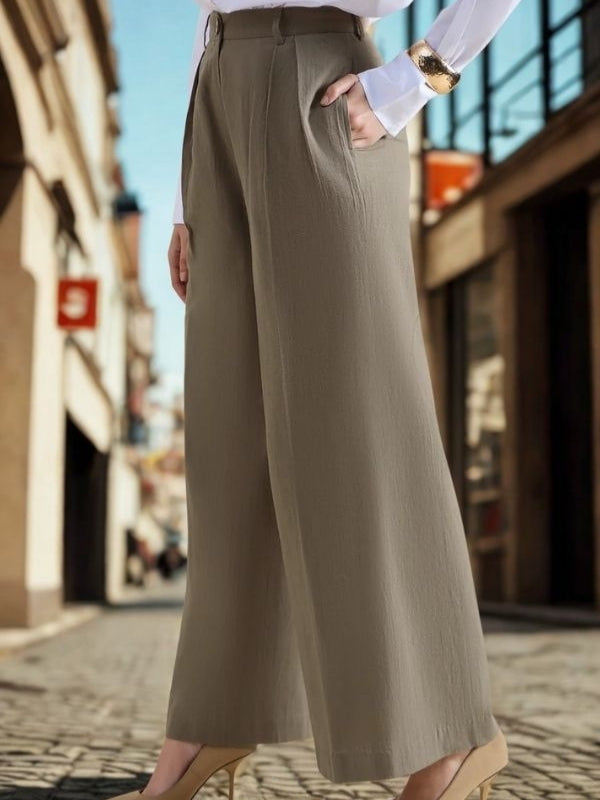 Women Cotton Pleated Loose-Fit Formal Trouser