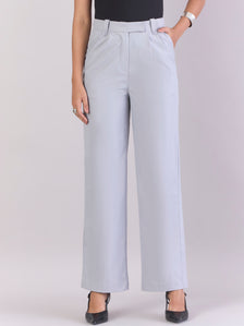 Women Light Grey High Waist Pleated Trouser