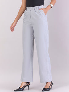 Women Light Grey High Waist Pleated Trouser