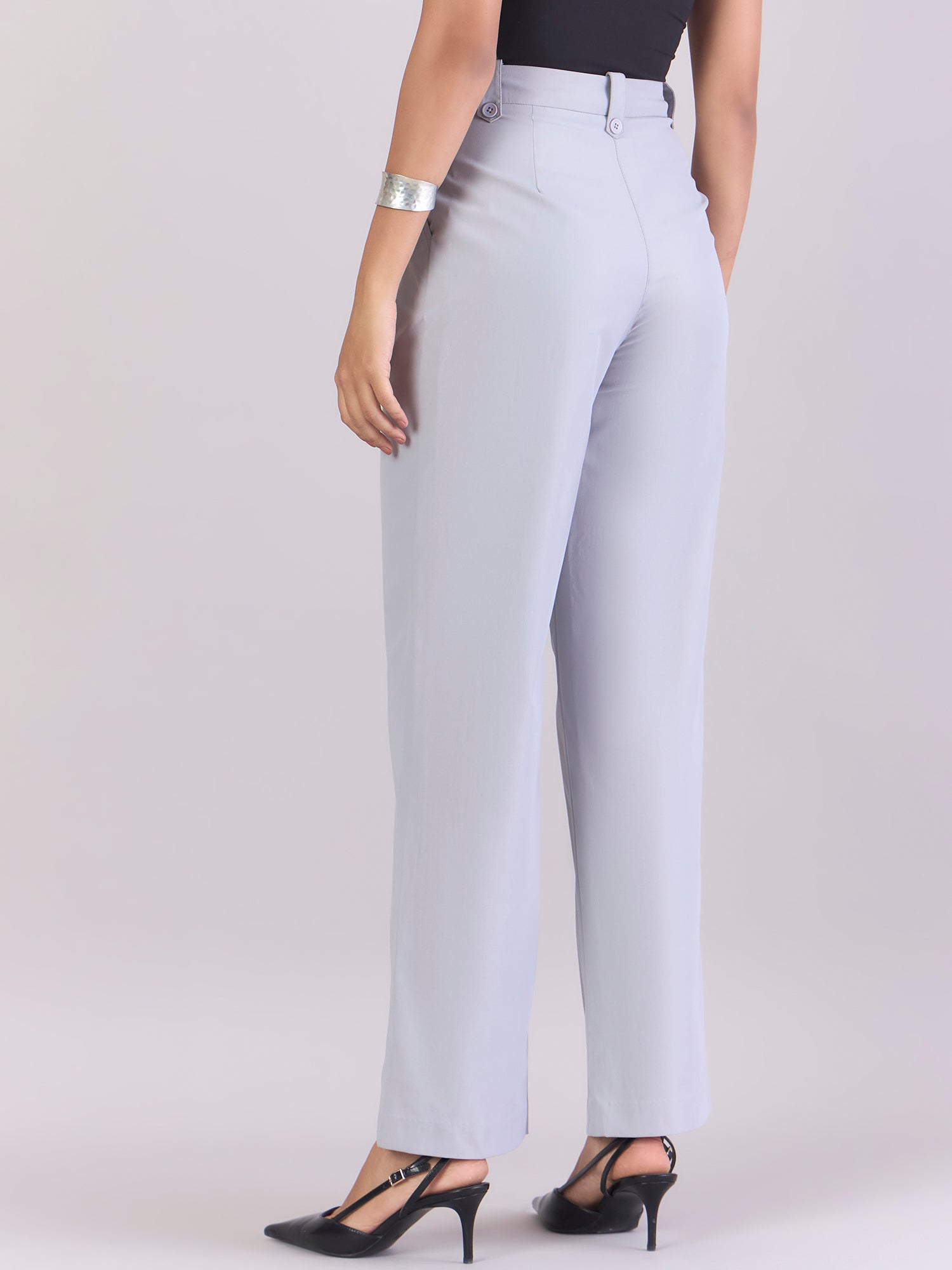 Women Light Grey High Waist Pleated Trouser