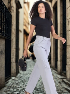 Women Comfort Straight Fit High-Rise Easy Wash Pleated Formal Trousers
