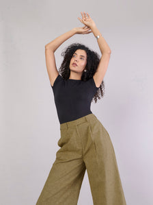 Earthy Yellow High-Waisted Wide-Leg Trousers