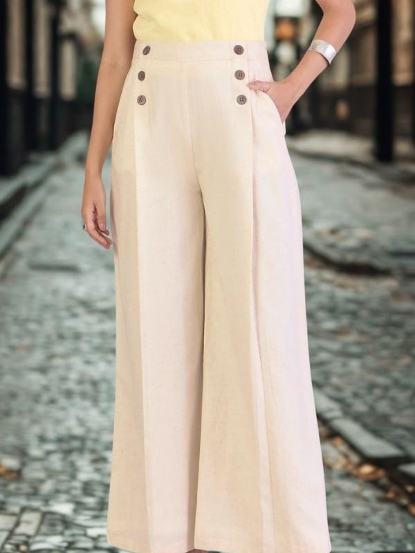 Women Textured Comfort Loose Fit High-Rise Easy Wash Pleated Wide Leg Trousers