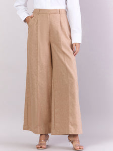Classic Beige Relaxed Straight Fit High Waist Wide Leg Trouser