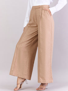 Classic Beige Relaxed Straight Fit High Waist Wide Leg Trouser