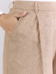 Classic Beige Relaxed Straight Fit High Waist Wide Leg Trouser