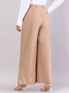 Classic Beige Relaxed Straight Fit High Waist Wide Leg Trouser