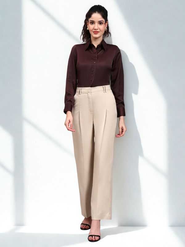 Light Beige High Waist Pleat Trouser