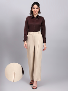 Light Beige High Waist Pleat Trouser