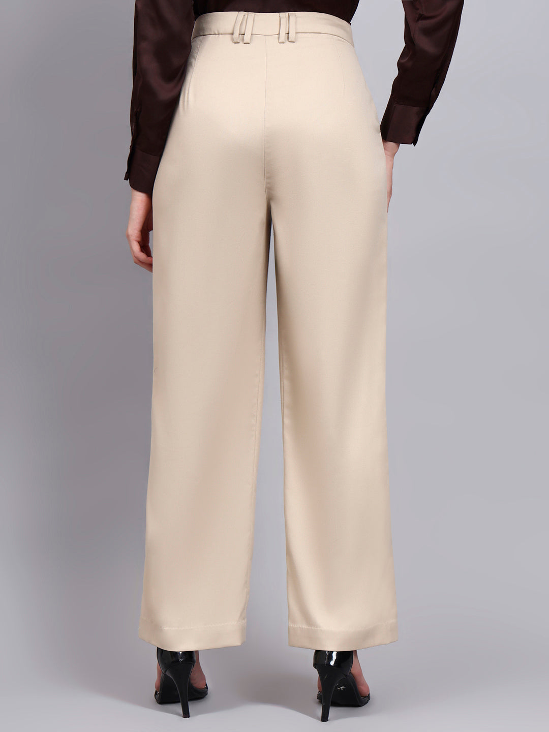 Plus Size Light Beige High Waist Pleated Trouser