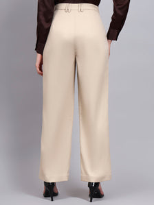Plus Size Light Beige High Waist Pleated Trouser