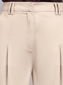 Light Beige High Waist Pleat Trouser