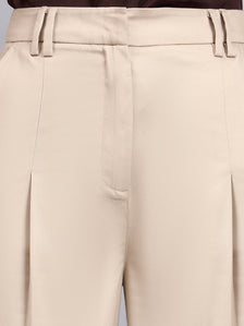 Plus Size Light Beige High Waist Pleated Trouser