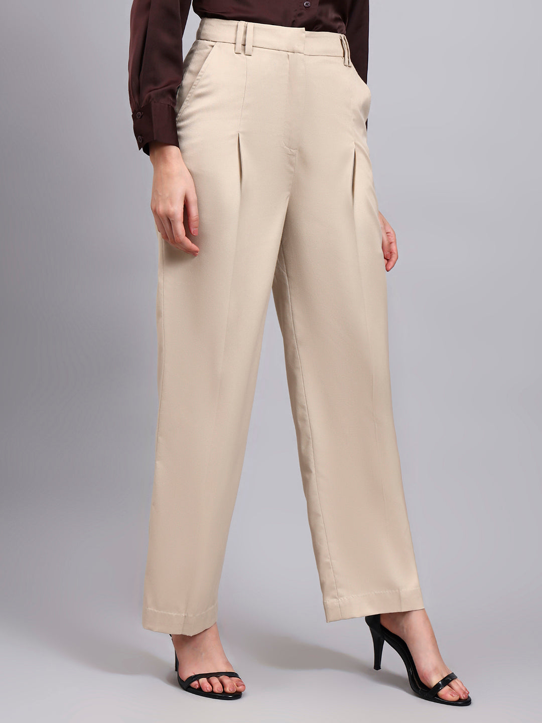 Light Beige High Waist Pleat Trouser