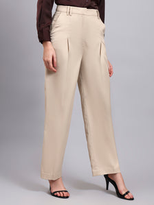 Light Beige High Waist Pleat Trouser