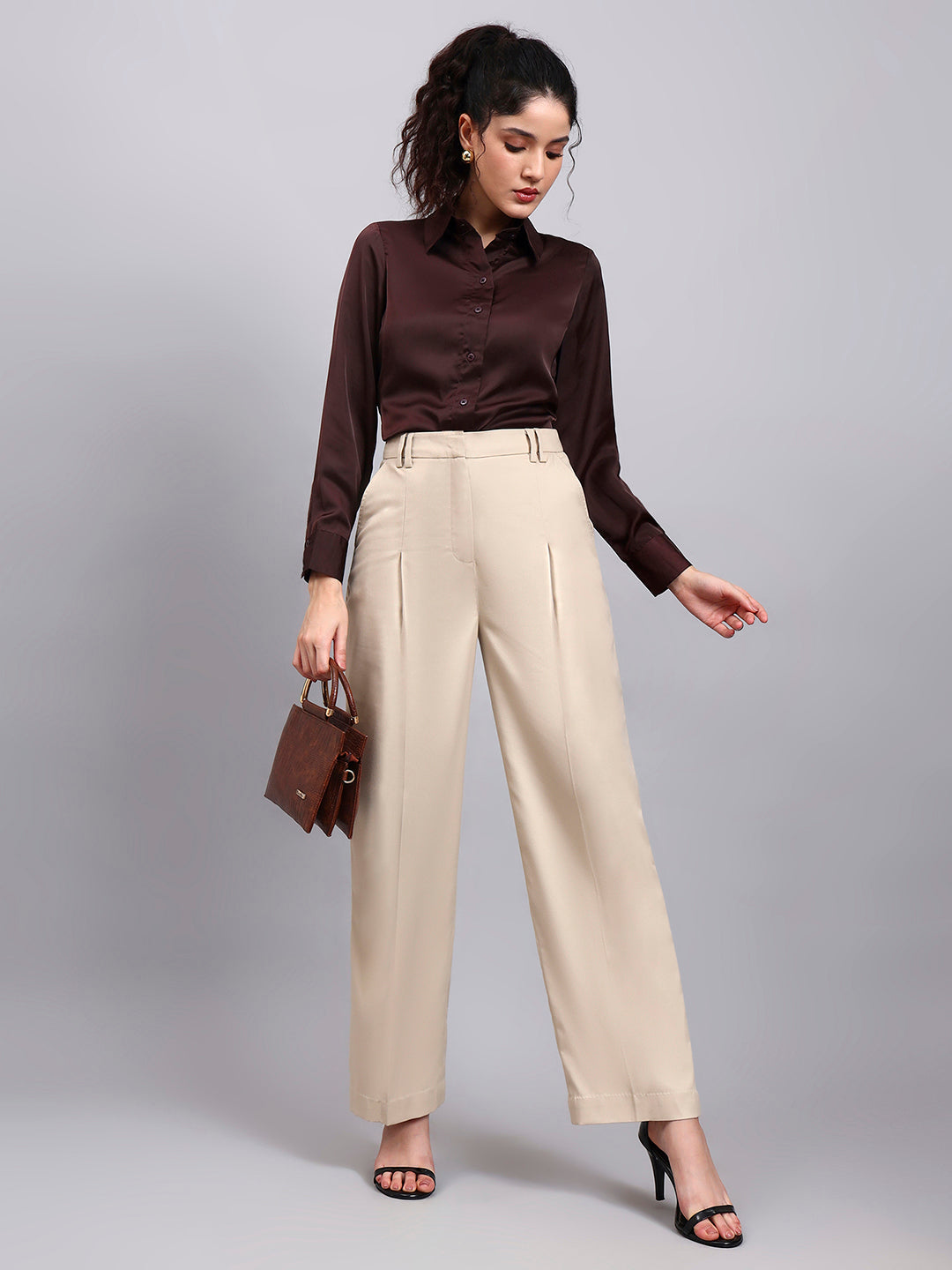 Light Beige High Waist Pleat Trouser