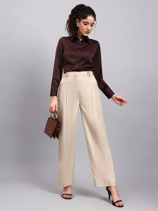 Light Beige High Waist Pleat Trouser