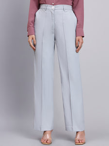 Refined Silver Dust Grey Stretchable Trousers with Button Closure