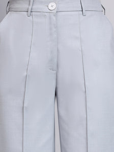 Refined Silver Dust Grey Stretchable Trousers with Button Closure