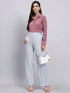 Refined Silver Dust Grey Stretchable Trousers with Button Closure