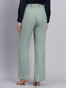 Refined Sage Green Stretchable Trousers with Button Closure
