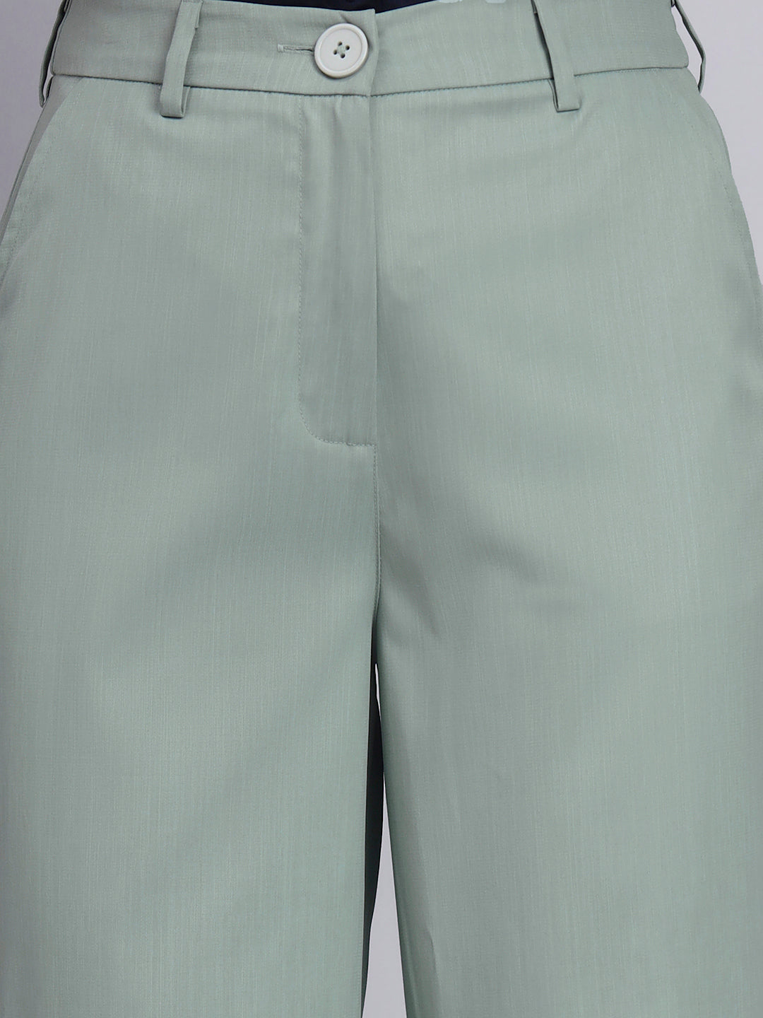 Refined Sage Green Stretchable Trousers with Button Closure