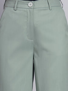 Refined Sage Green Stretchable Trousers with Button Closure
