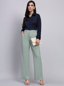 Refined Sage Green Stretchable Trousers with Button Closure
