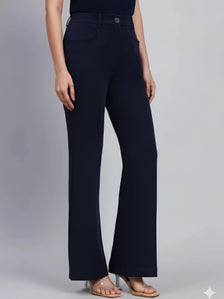 Women Navy Blue High-Rise Trouser
