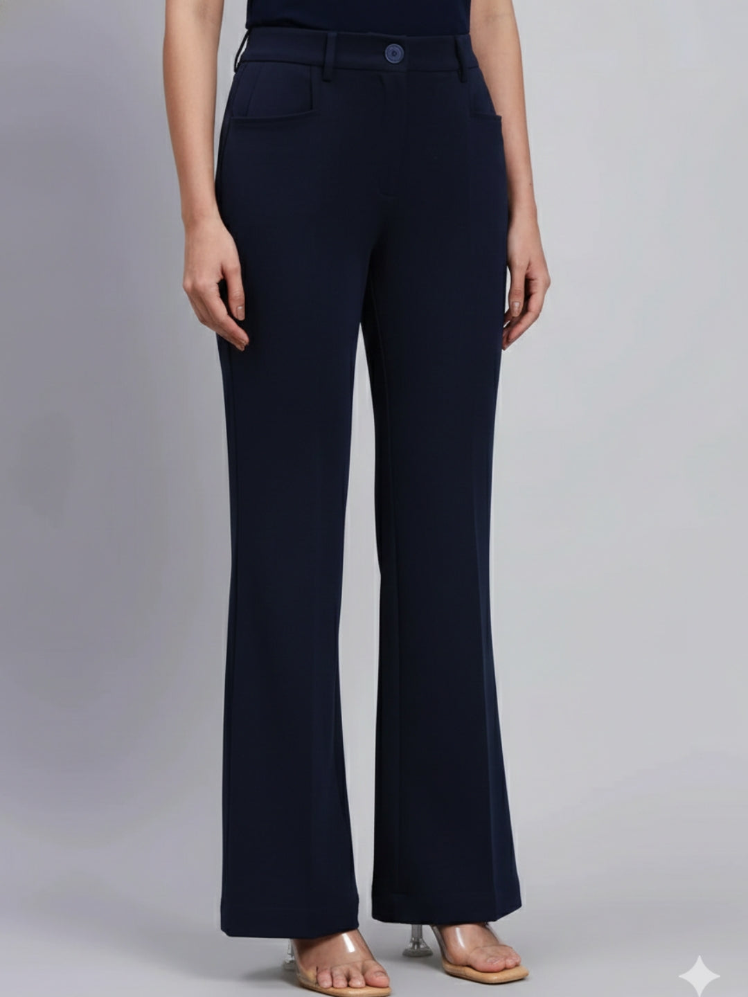 Women Navy Blue High-Rise Trouser