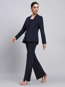 Women Navy Blue High-Rise Trouser