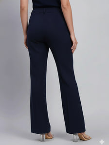Women Navy Blue High-Rise Trouser
