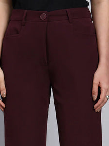 Women Burgundy High-Rise Trouser