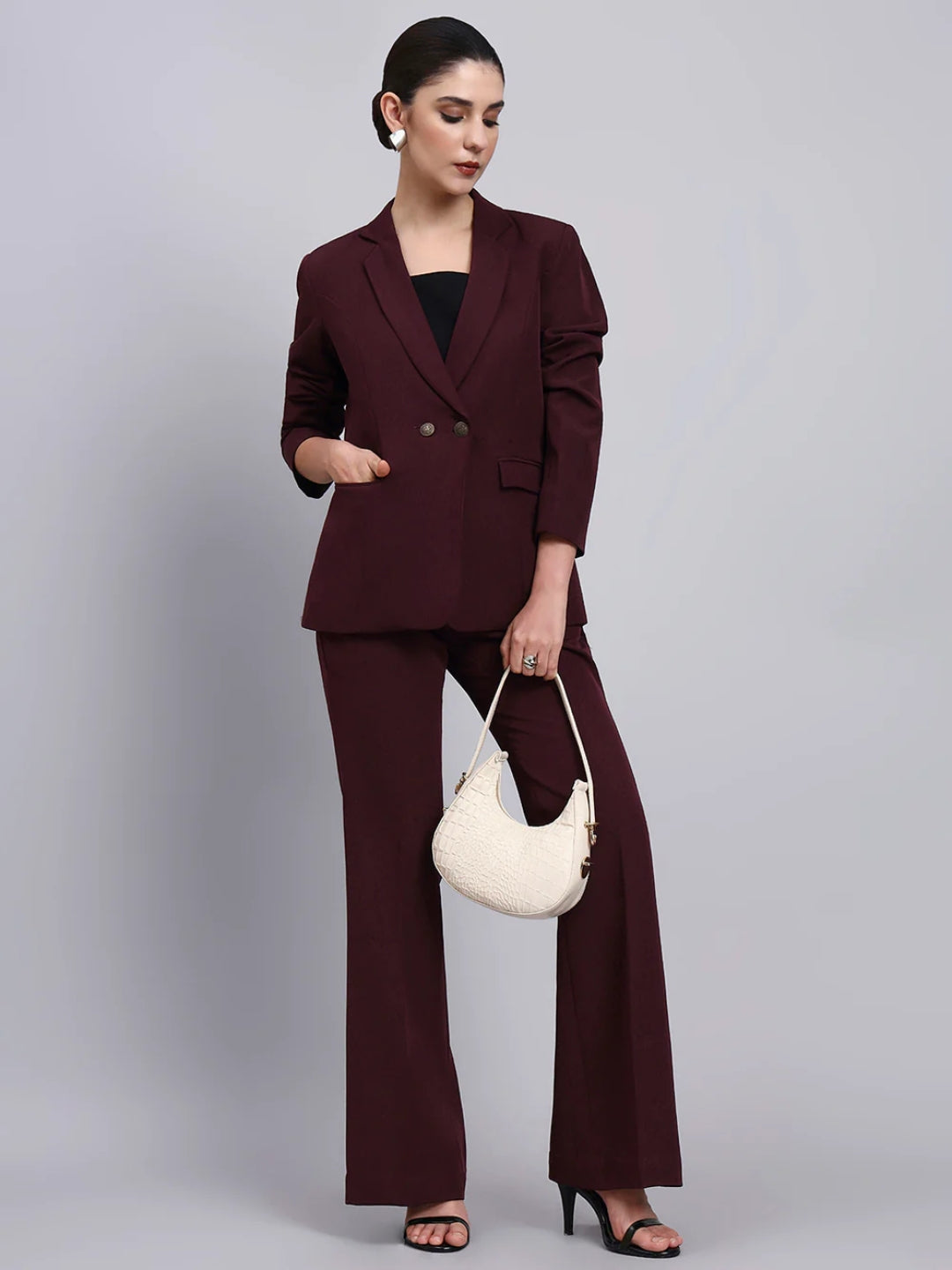 Women Burgundy High-Rise Trouser