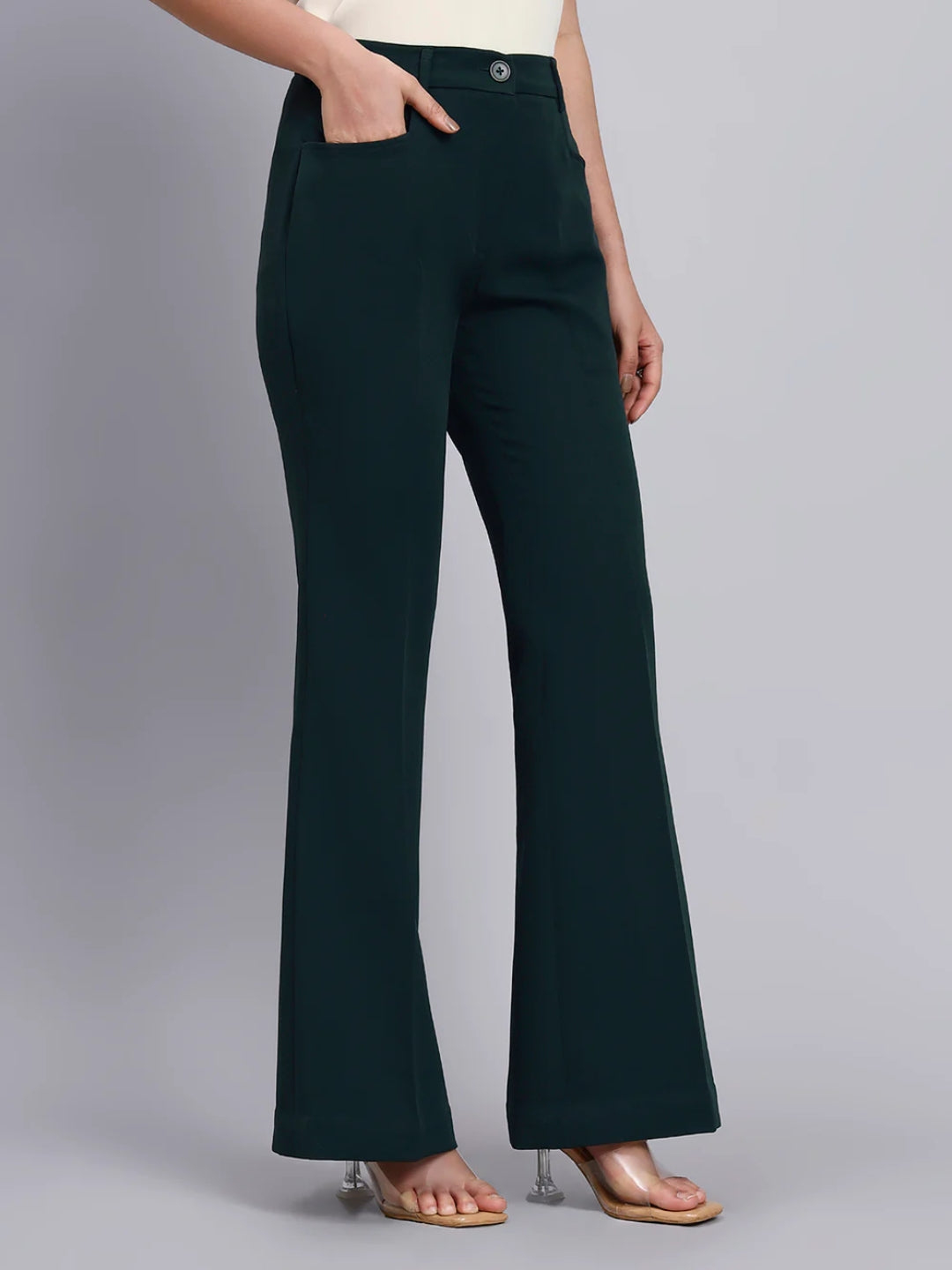 Women Bottle-Green High-Rise Trouser