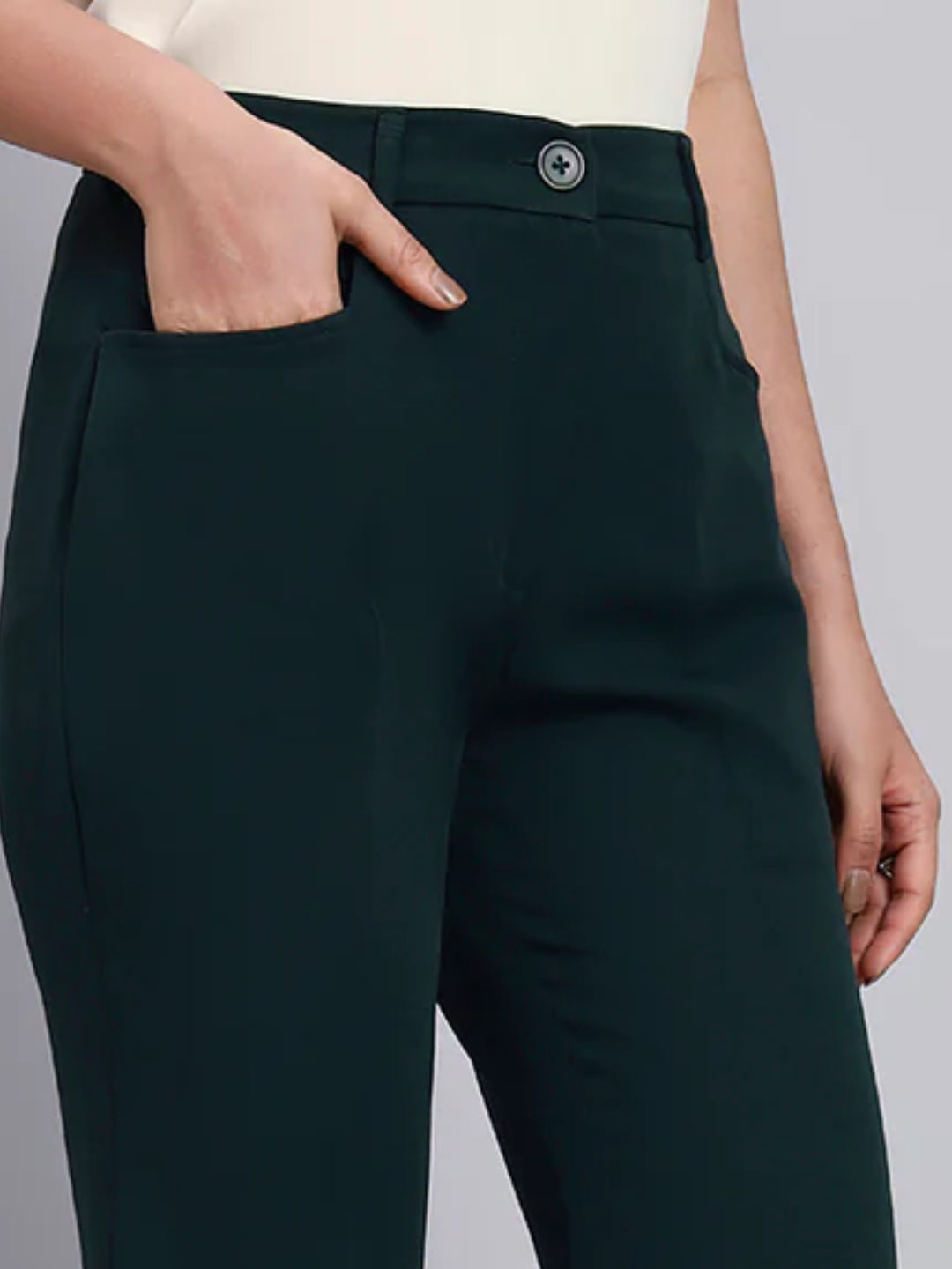 Women Bottle-Green High-Rise Trouser