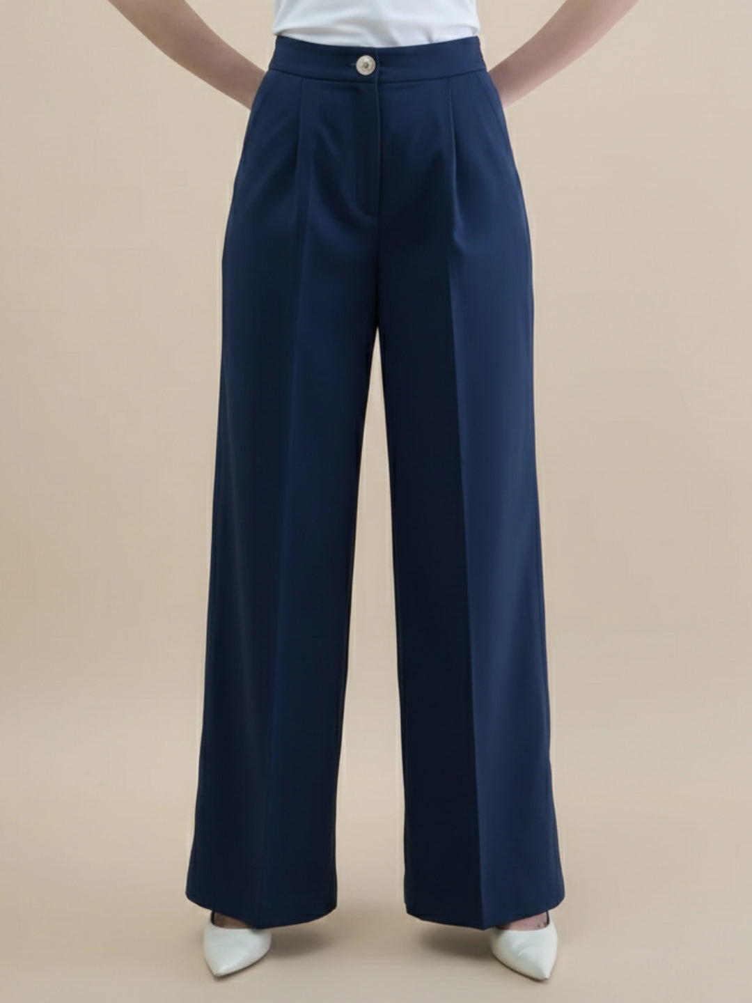 Women Navy Blue Straight Fit Trouser