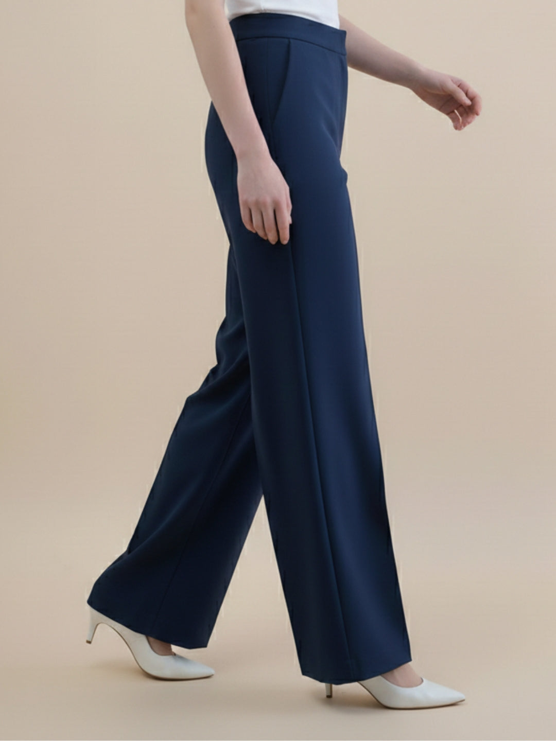 Women Navy Blue Straight Fit Trouser
