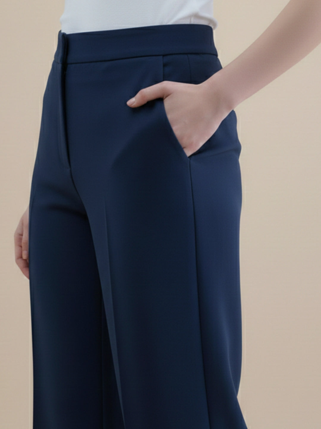 Women Navy Blue Straight Fit Trouser