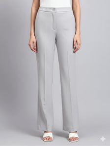 Women Light Grey Mid-Rise Bootcut Trousers