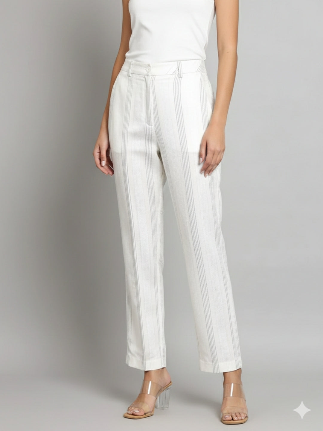 Women Striped Off White Trouser