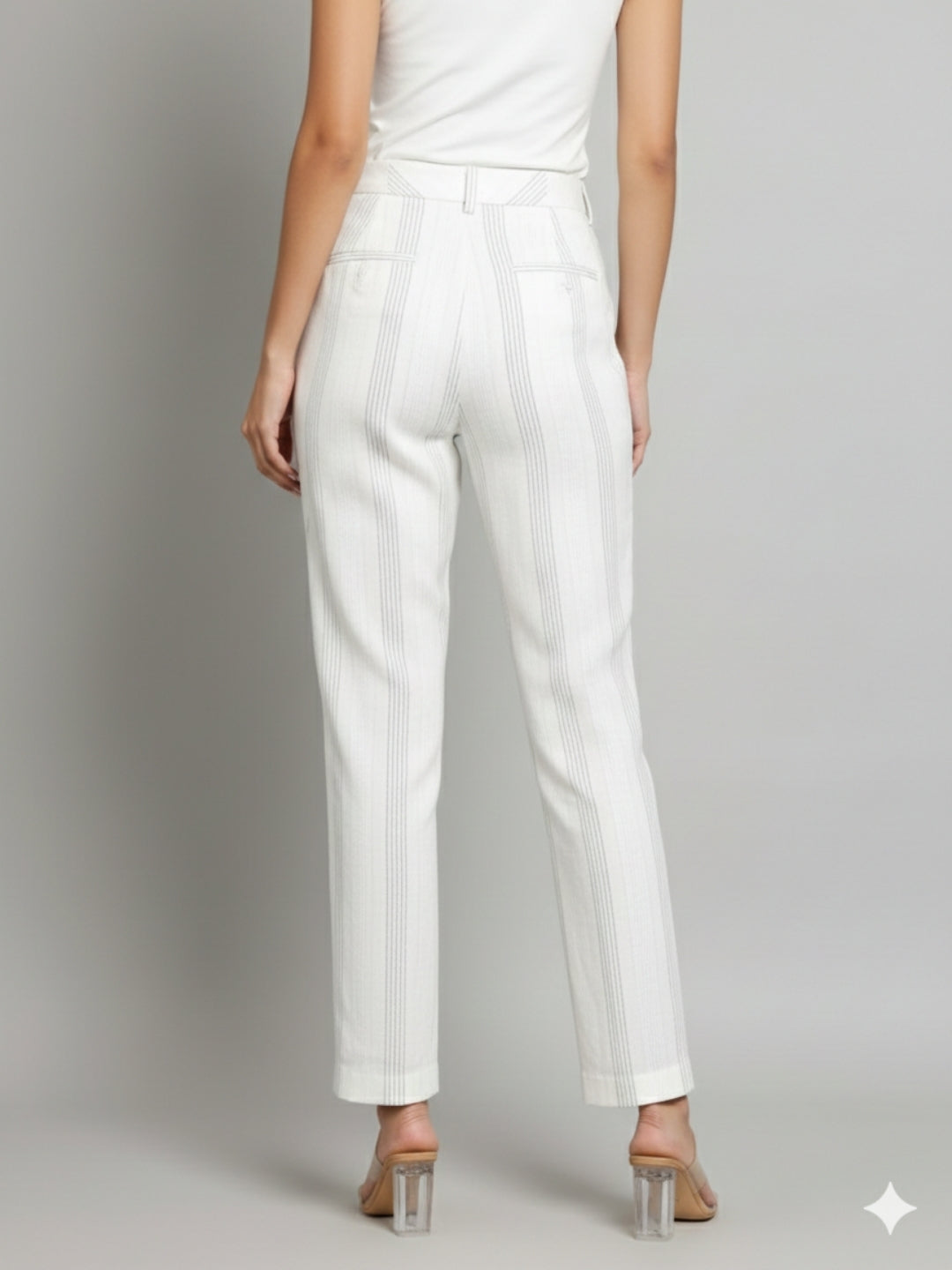 Women Striped Off White Trouser