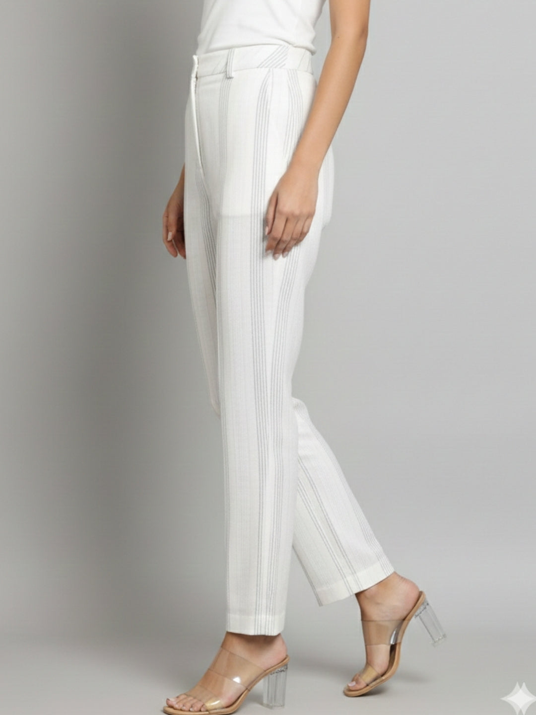 Women Striped Off White Trouser
