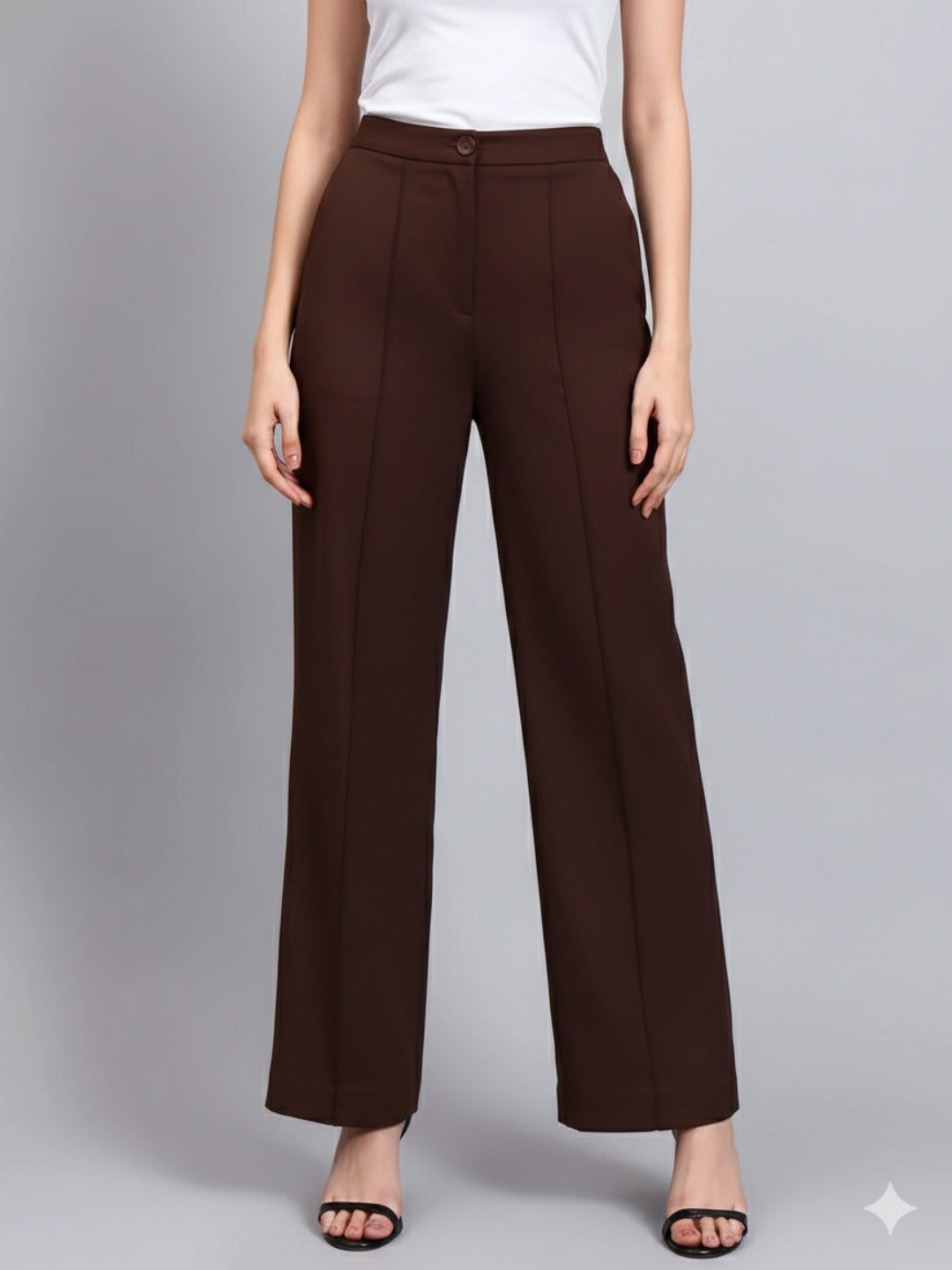 Women Brown Stretch Straight Fit Trouser