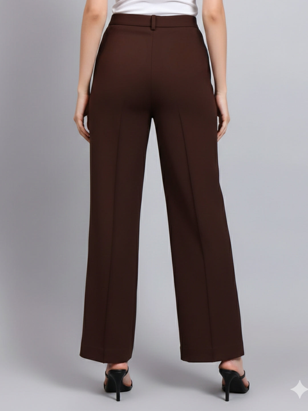 Women Brown Stretch Straight Fit Trouser