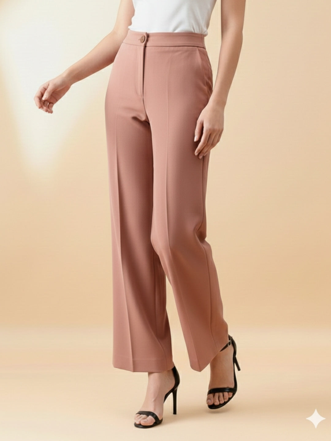 Women Peach Formal Straight Fit Trouser