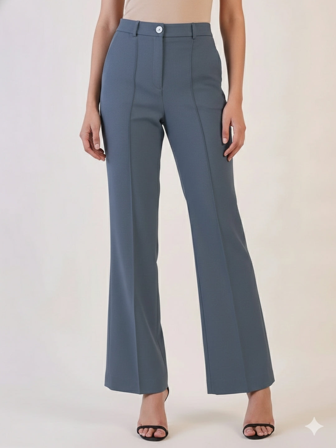 Women Grey Flared Mid-Rise Bootcut Trousers
