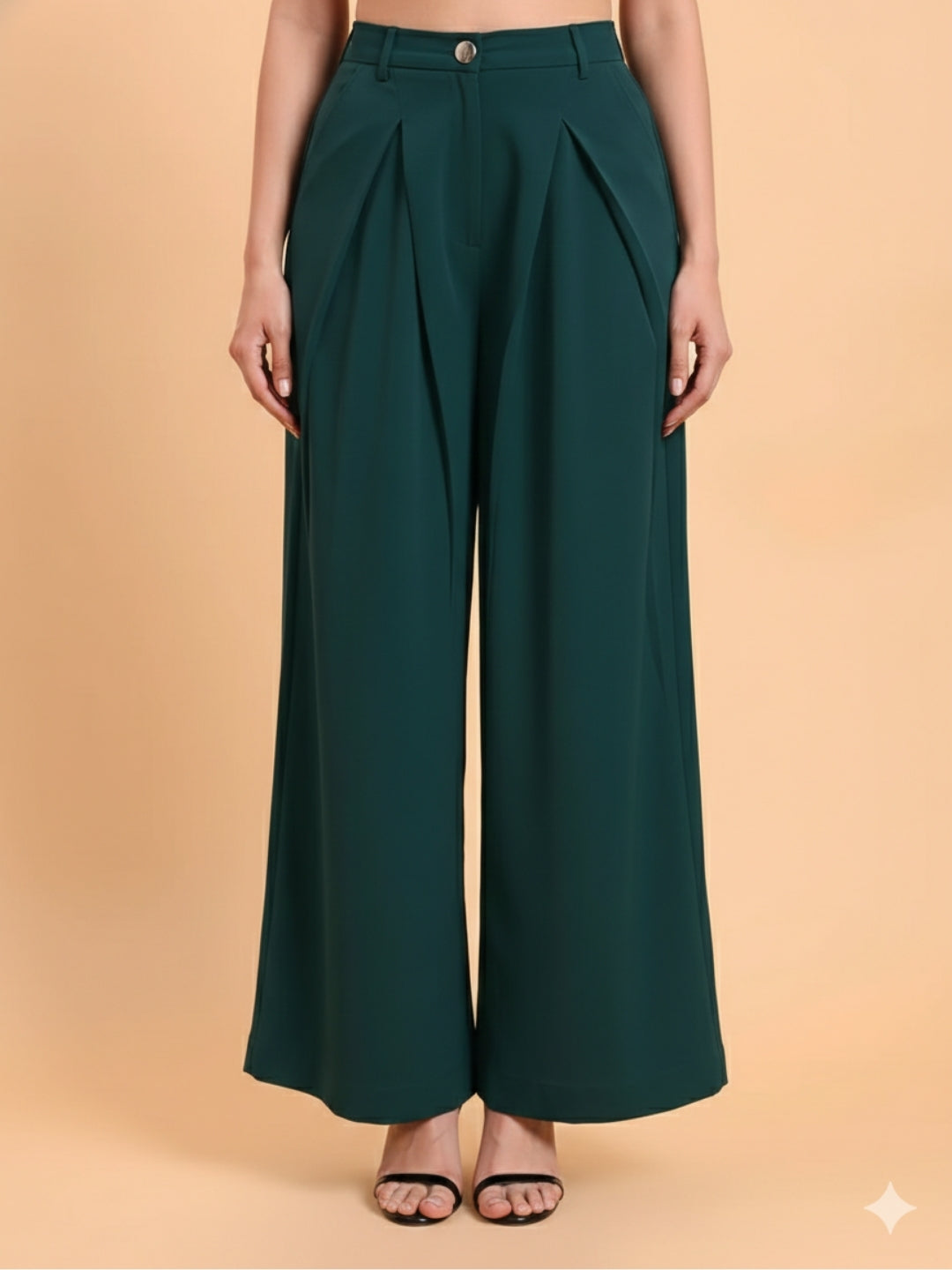 Women Green Invert Pleated Trouser